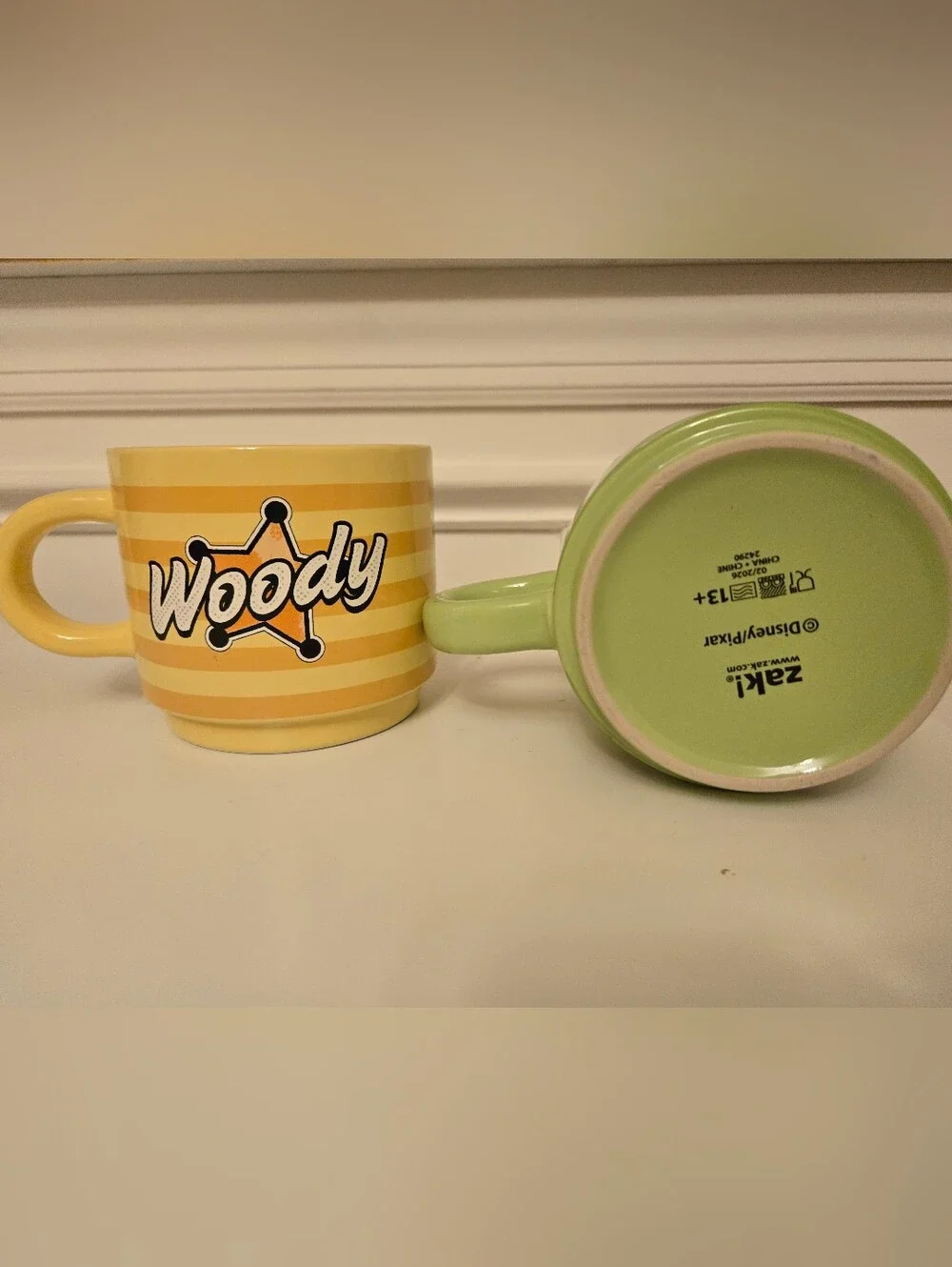 Toy Story Woody and Buzz Ceramic Mugs - Yellow & Green